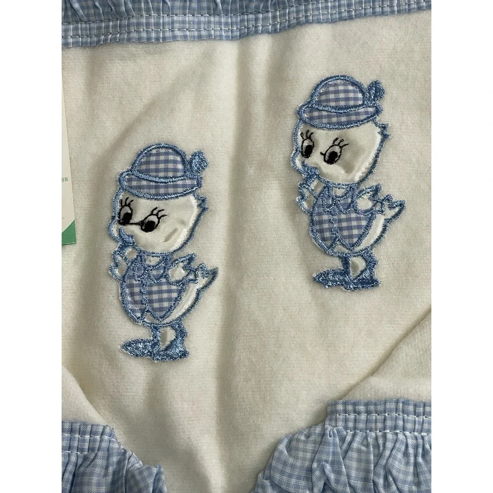 Lady Christina Baby Blanket Vtg Blue Gingham Chicken Acrylic Permanap 36x50